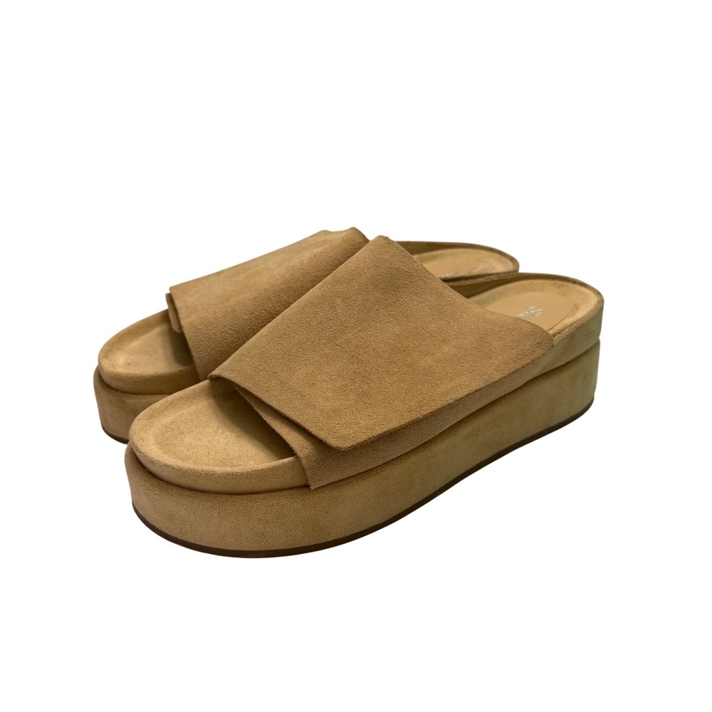 Silent D Tan Leather Platform Slide Sandals‎ Women's EU 40 Adjustable Strap